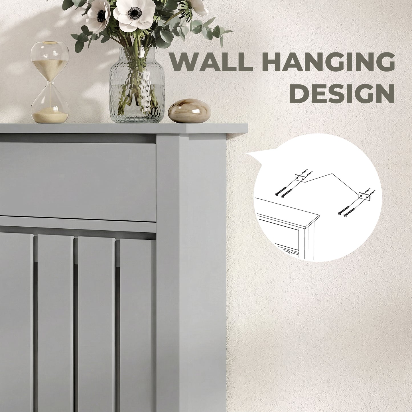 Radiator Cover with Drawer and Vertical Slats Grey