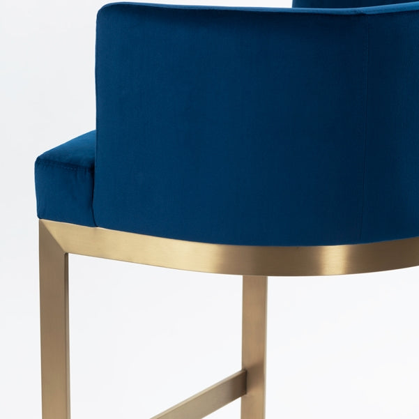 Lasco Bar Stool – Navy Blue - Brushed Brass Base