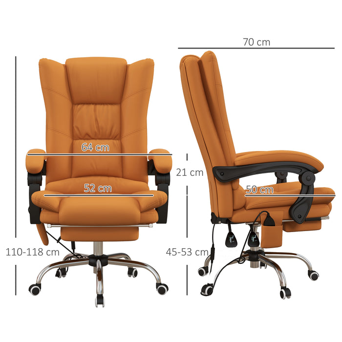 Vibration Massage Office Chair with Heat, PU Leather Computer Chair with Footrest, Armrest, Reclining Back, Brown