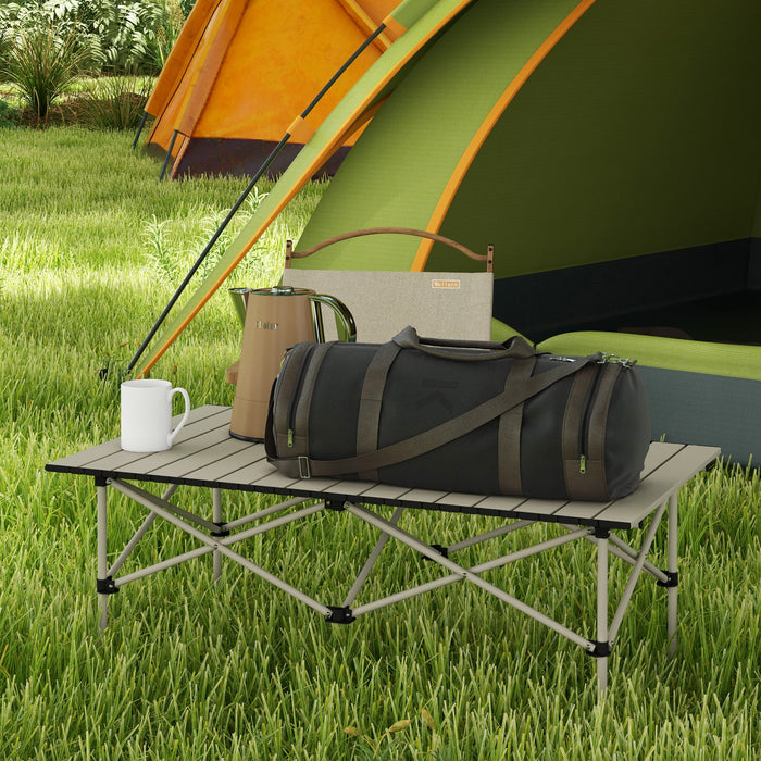 Portable Camping Table, Lightweight Folding Aluminium Picnic Table with Roll Up Top, Carry Bag for Outdoor Picnic, Hiking, Cooking