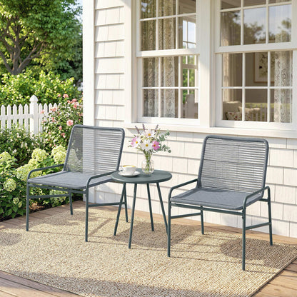 Rattan Bistro Set with 2 Chairs & Round Table for Patio, Dark Grey