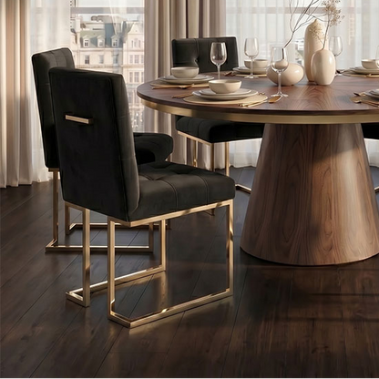 Lorenzo Deep-Buttoned Velvet Dining Chair - Black & Brass