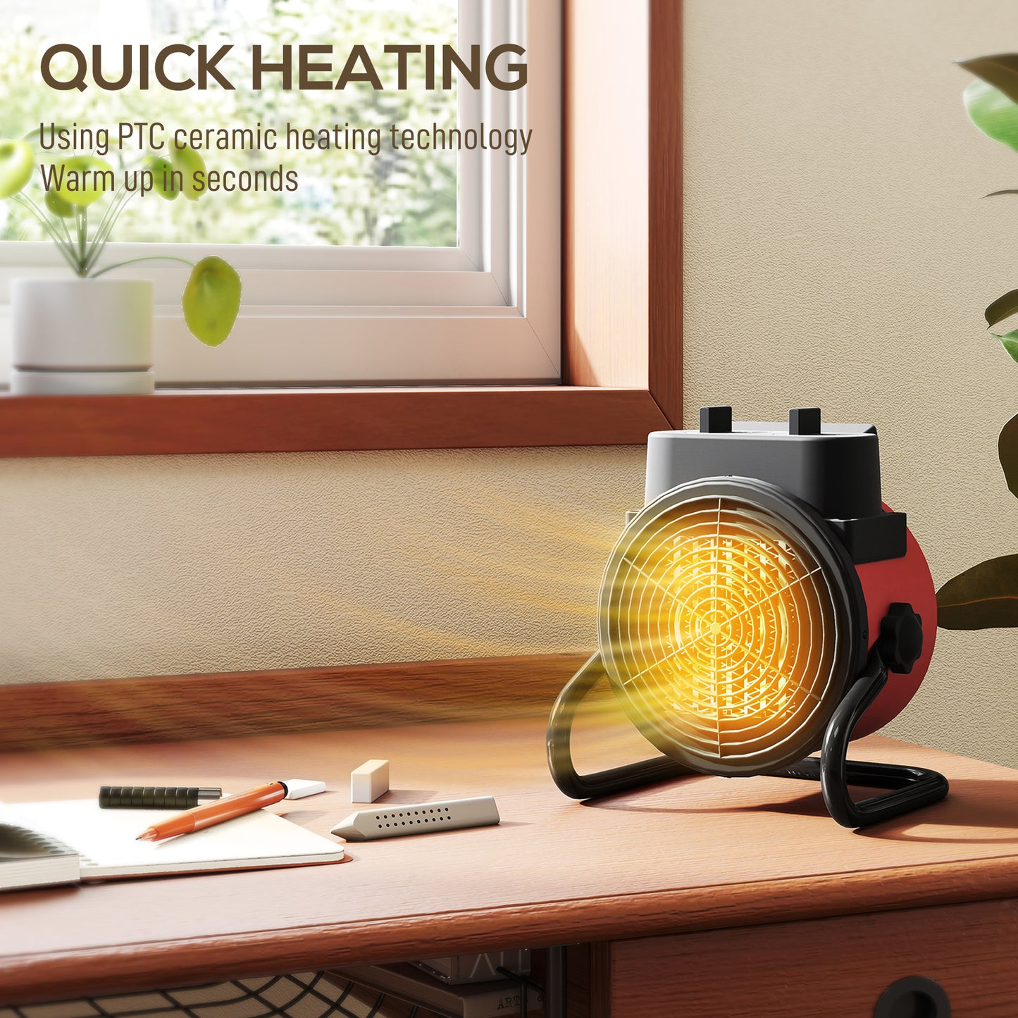 Portable Ceramic Electric Heater, 1500W Fan Space Heater, Red