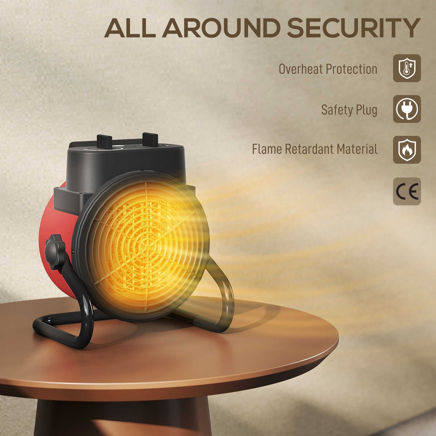 Portable Ceramic Electric Heater, 1500W Fan Space Heater, Red