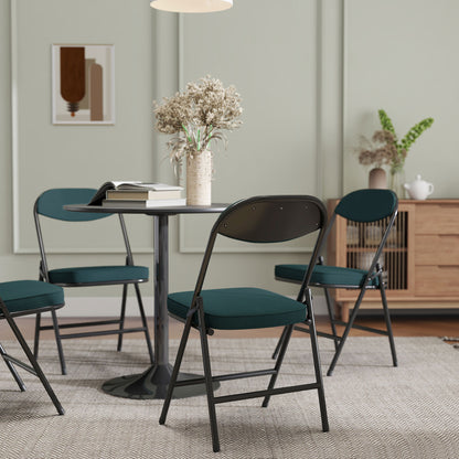 Folding Chairs Set of 4 with Cushioned Seat, Steel Frame, Teal