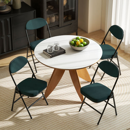 Folding Chairs Set of 4 with Cushioned Seat, Steel Frame, Teal