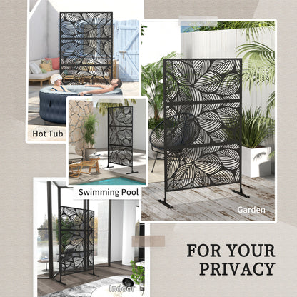 Metal Decorative Privacy Screen Outdoor Divider, Black Leaf