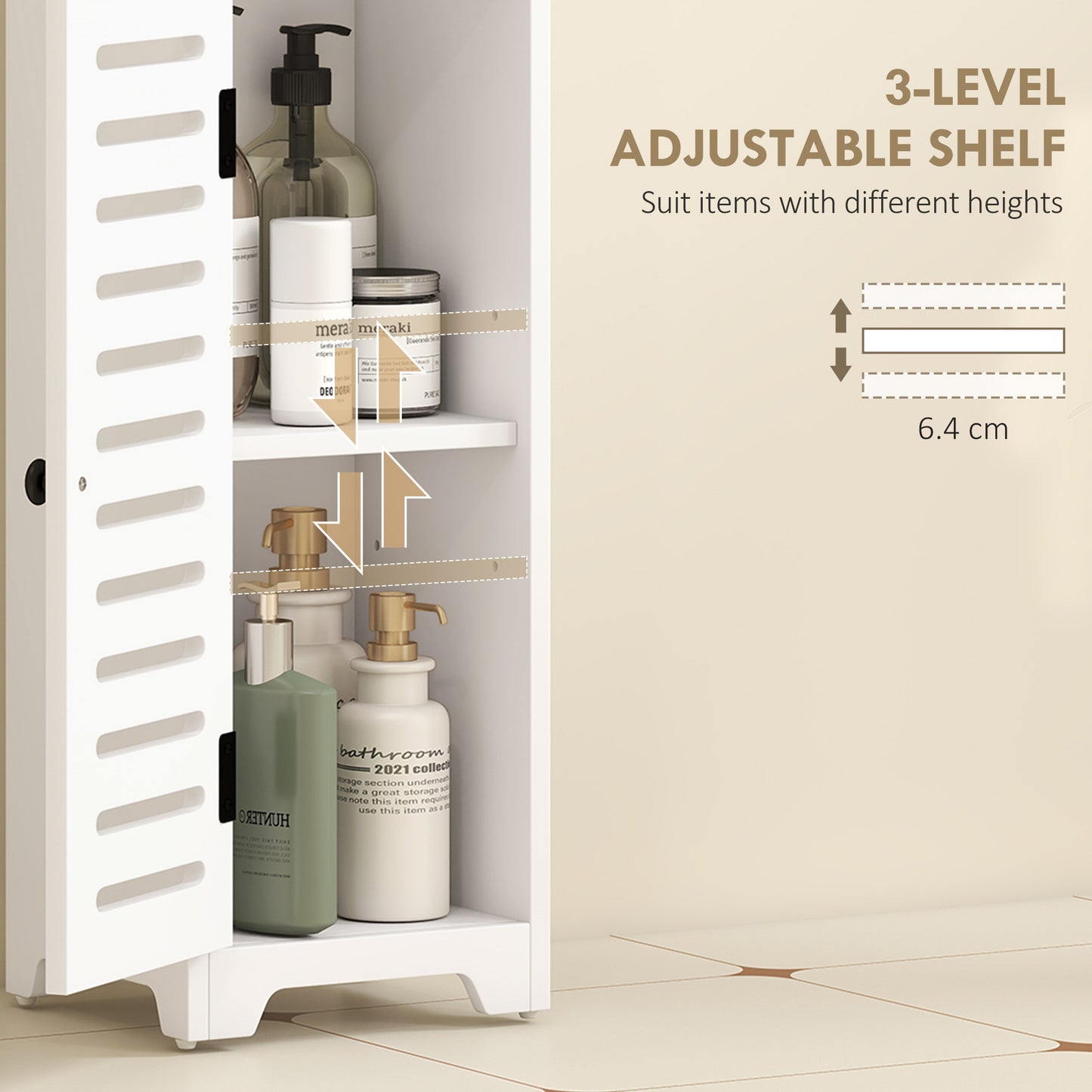 Bathroom Cabinet, Bathroom Floor Cabinet with Adjustable Shelf, White