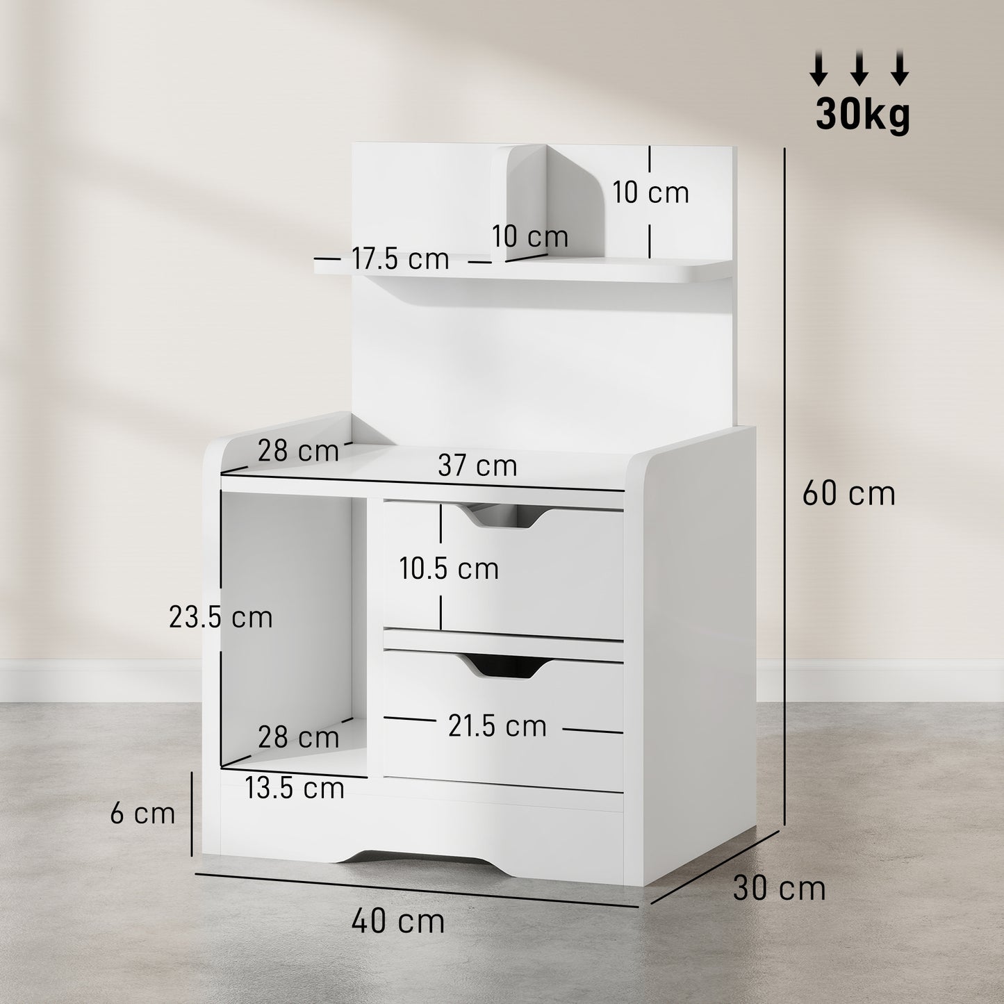 Modern Bedside Table with 2 Drawers and Open Shelves for Bedroom