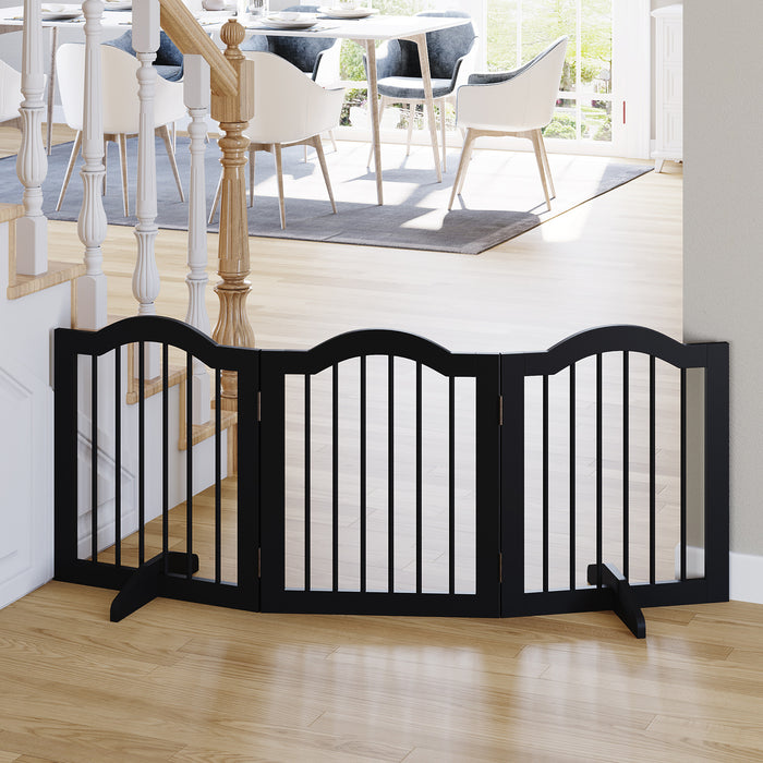 Wooden Foldable Small Sized Dog Gate Stepover Panel with Support Feet Pet Fence Freestanding Safety Barrier for the House Doorway Stairs Black