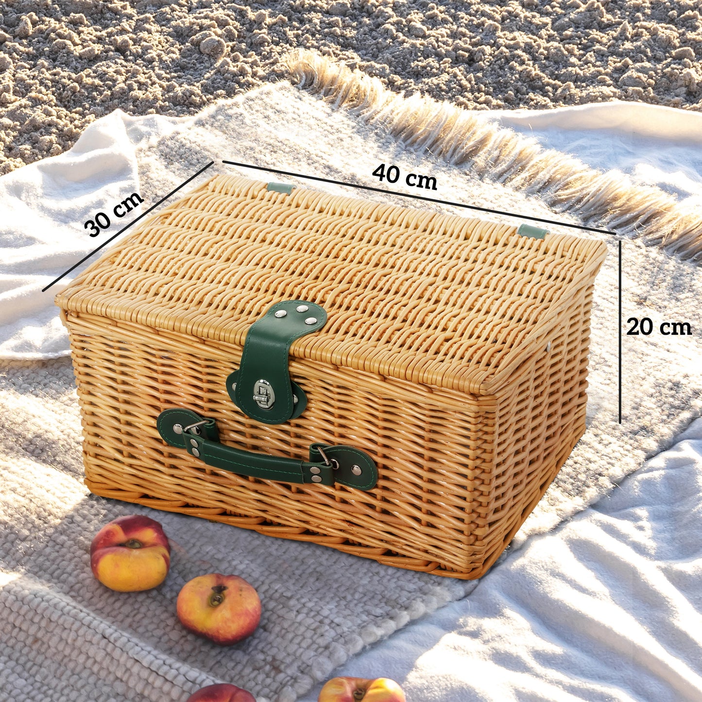 Wicker Picnic Basket for 2 w/ Insulated Cooler Bag, Light Brown