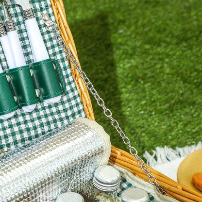 Wicker Picnic Basket for 2 w/ Insulated Cooler Bag, Light Brown