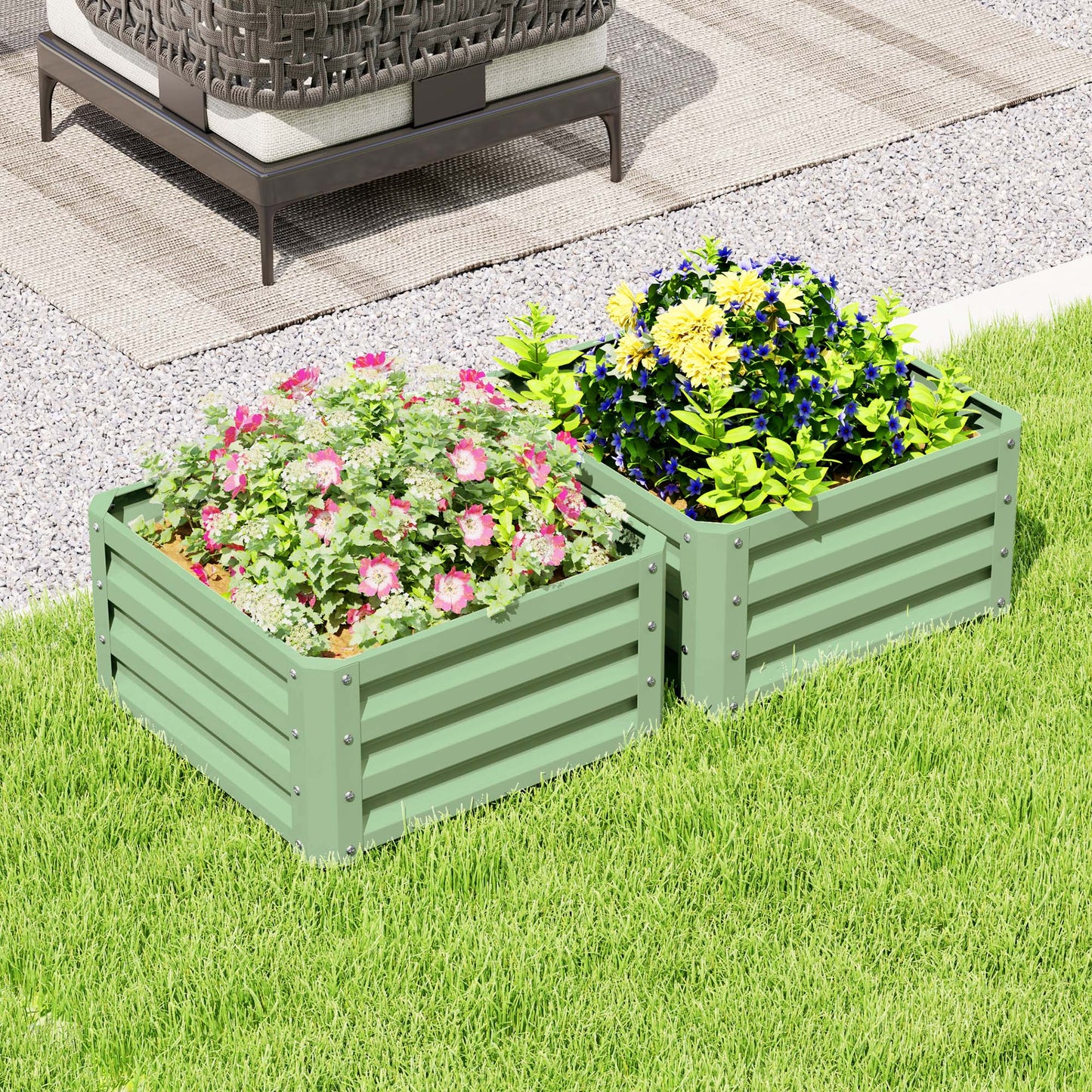 Set of 2 Raised Garden Bed Galvanised Planter Box, Light Green