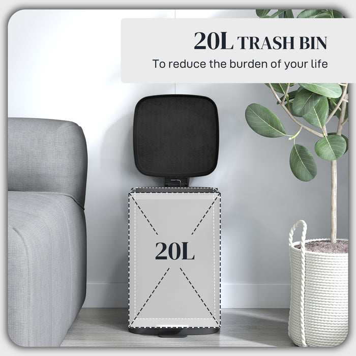 20L Kitchen Pedal Bin, Metal Rubbish Bin with Soft-close Lid, Black