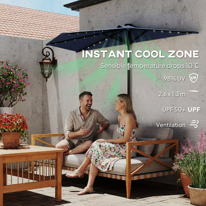 2.6 m Half Parasol with Solar Lights, UPF50+ Semi Round Umbrella