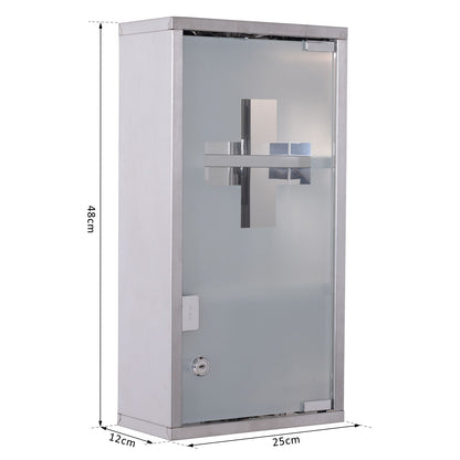 Stainless Steel wall mounted Medicine Cabinet with 2 Shelves + Security Glass Door Lockable 48 cm(H)