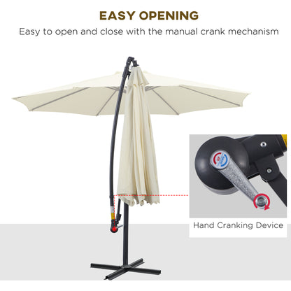 3(m) Cantilever Parasol Banana Umbrella w/ Crank & Tilt, Beige