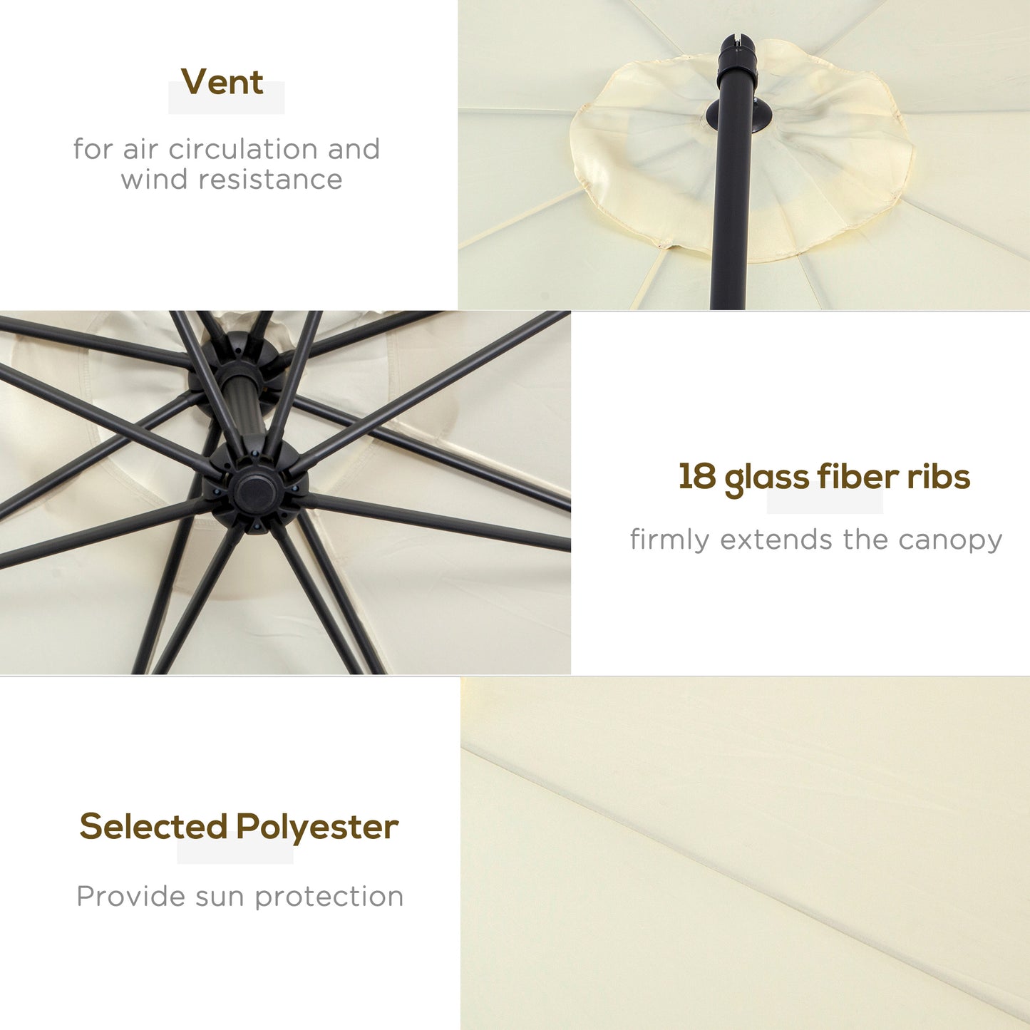 3(m) Cantilever Parasol Banana Umbrella w/ Crank & Tilt, Beige