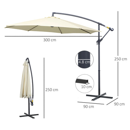 3(m) Cantilever Parasol Banana Umbrella w/ Crank & Tilt, Beige