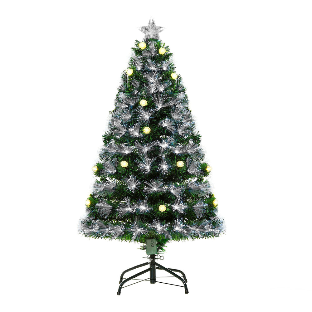 HOMCM 4ft White Artificial Christmas Tree w/ 130 LEDs Star Topper Tri-Base Full Bodied Seasonal Decoration Pre-Lit Home