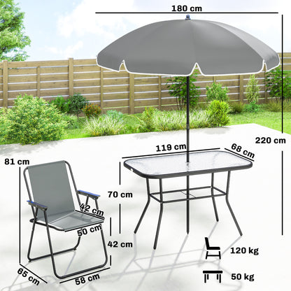 8 Piece Garden Dining Set with 6 Folding Chairs and Umbrella, Grey