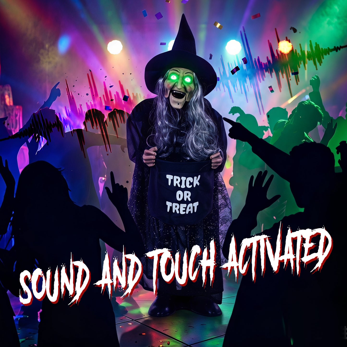 37" Animated Witch Halloween Decoration with Light Up Eyes for Party