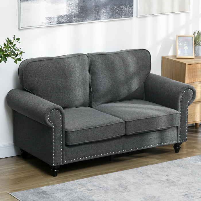 2 Seater Sofa for Living Room, with Nailhead Trim, Charcoal Grey