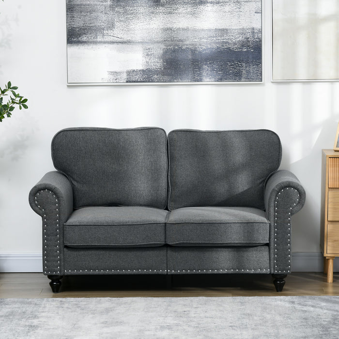 2 Seater Sofa for Living Room, with Nailhead Trim, Charcoal Grey