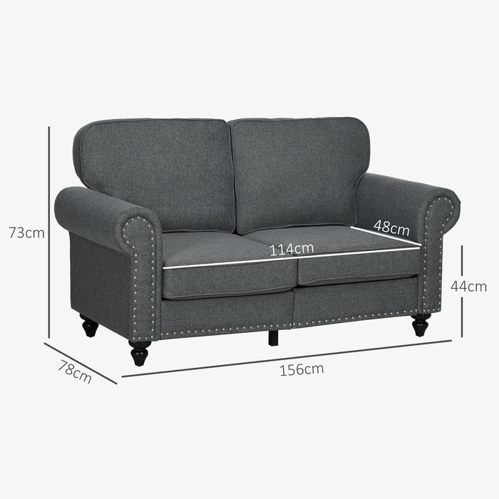 2 Seater Sofa for Living Room, with Nailhead Trim, Charcoal Grey