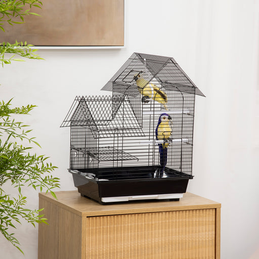 Metal Bird Cage with Stand for Parrot Cockatiel Budgie Finch Canary Food Containers Swing Ring Tray Handle Small Black 39 x 33 x 47 cm