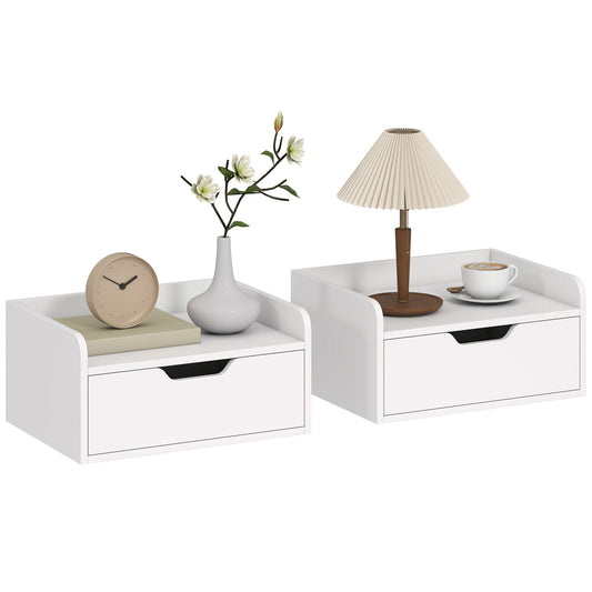 Floating Nightstands Set of 2, Nightstand with Drawer, White