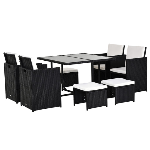 9PC Garden Rattan Dining Set Outdoor Patio Dining Table Set Weave Wicker 8 Seater Stool Black