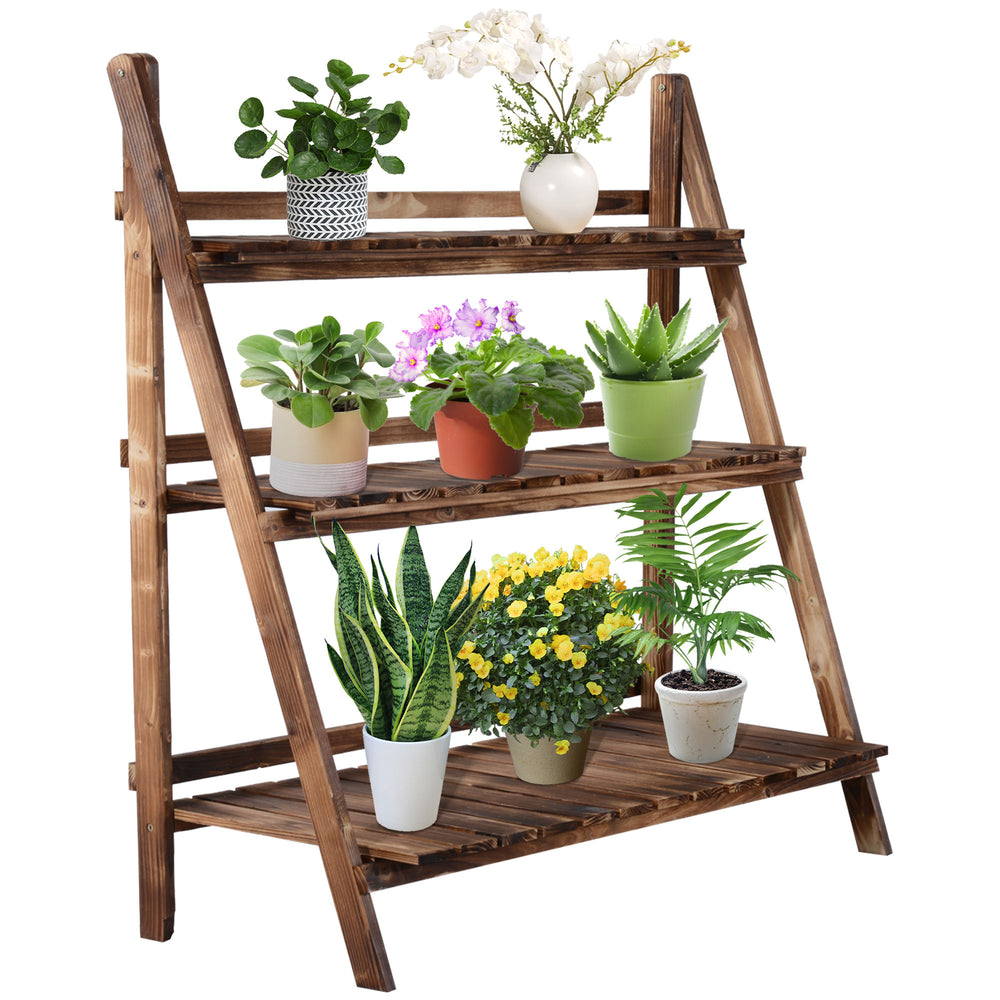 3 Tier Flower Stand Wood Folding Planter Ladder Display Shelf Rack for Garden Outdoor Backyard 100Lx37Wx93H(cm)