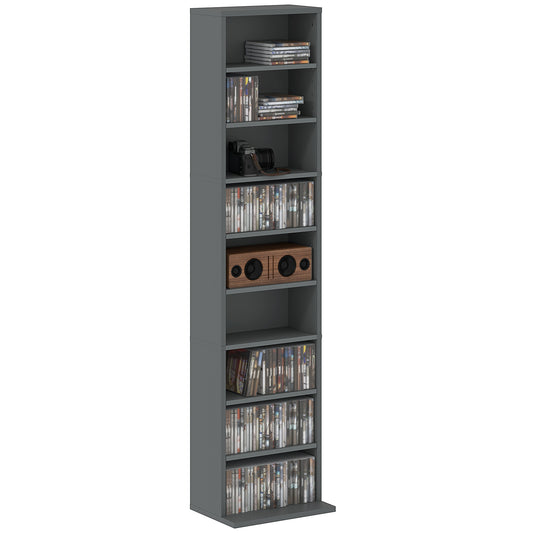 260 CD Storage Unit 120 DVD Storage Tower with 9 Compartments Grey