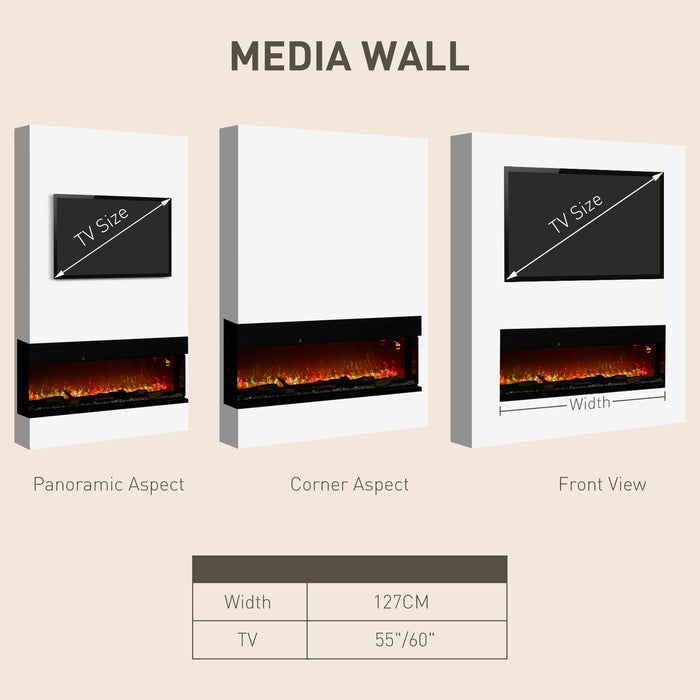 127cm Electric Fireplace Recessed, Insert, Wall Mount, Freestanding