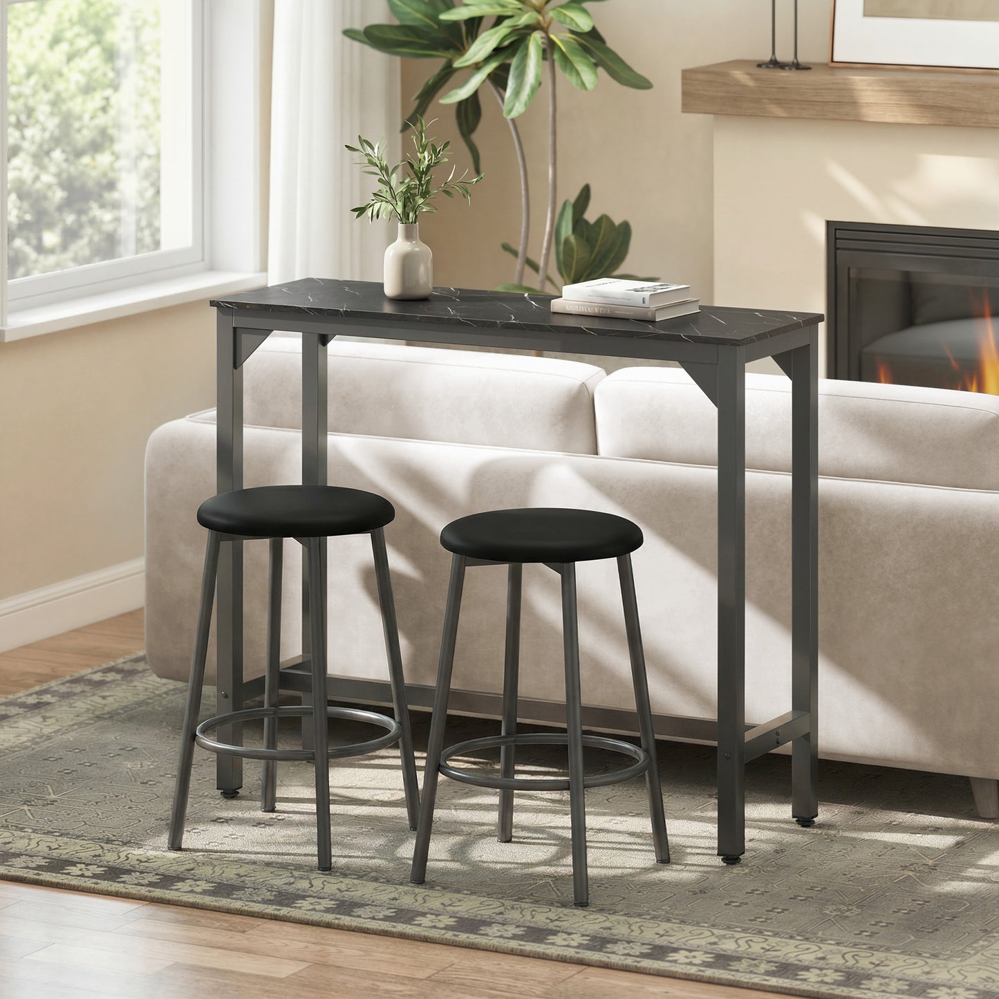 Bar Table Coffee Table with Adjustable Footpads Black Marble Effect