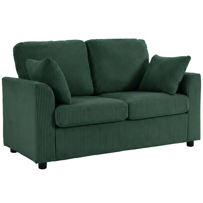 2 Seater Sofa, Corduroy Small Couch with Spring Cushion, Dark Green