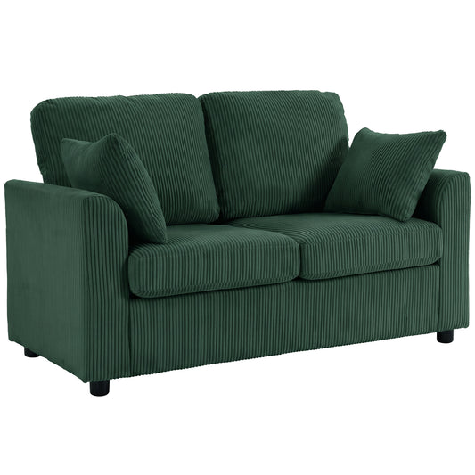 2 Seater Sofa, Corduroy Small Couch with Spring Cushion, Dark Green