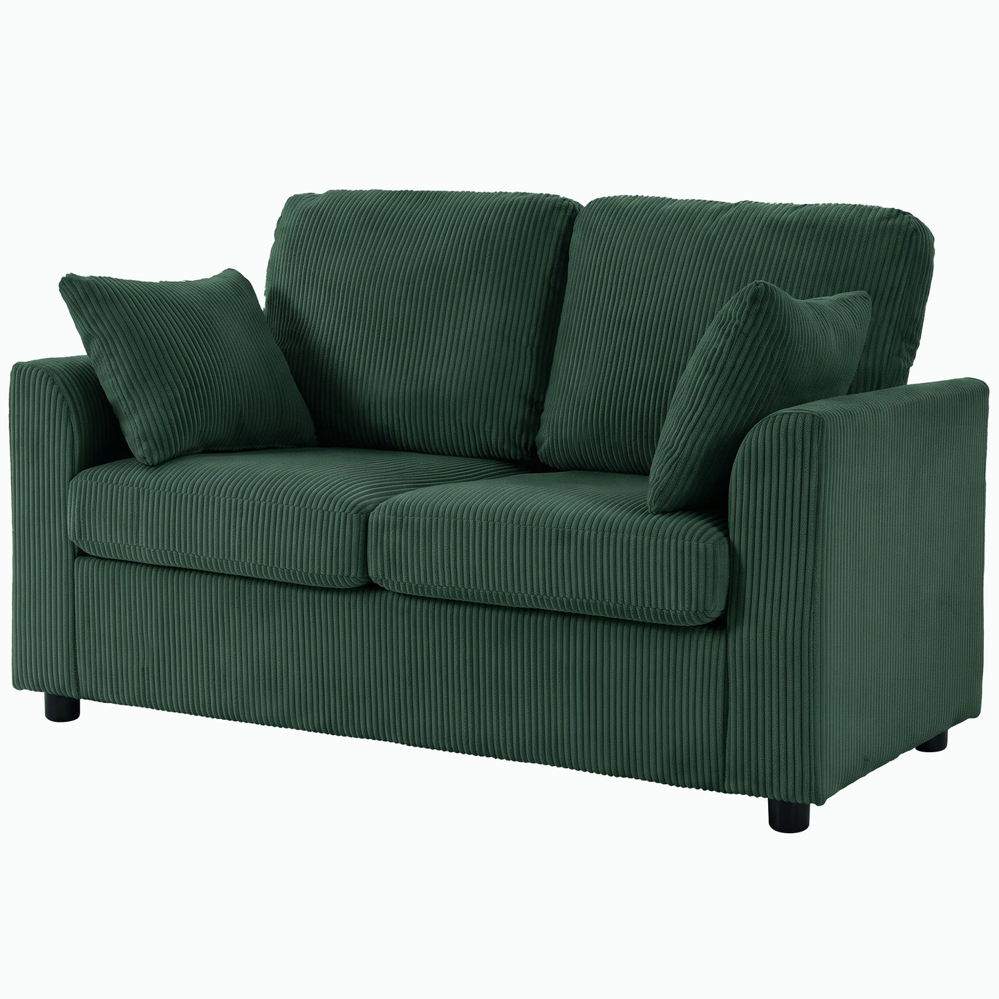 2 Seater Sofa, Corduroy Small Couch with Spring Cushion, Dark Green