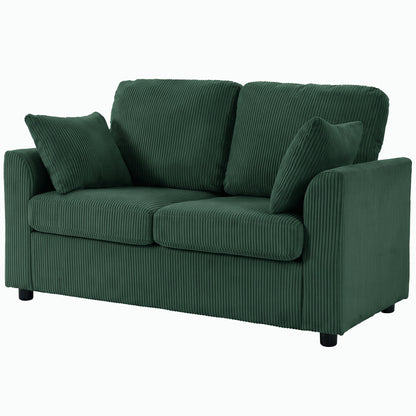 2 Seater Sofa, Corduroy Small Couch with Spring Cushion, Dark Green