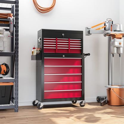 Rolling Tool Chest Lockable Roller Cabinet with with 14 Drawers Red