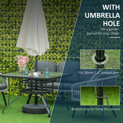 106.5cm Square Patio Dining Table with Parasol Hole, Glass Top