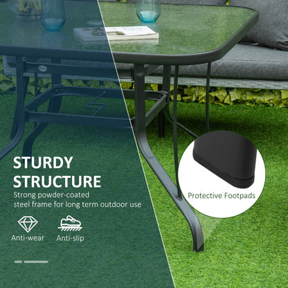 106.5cm Square Patio Dining Table with Parasol Hole, Glass Top