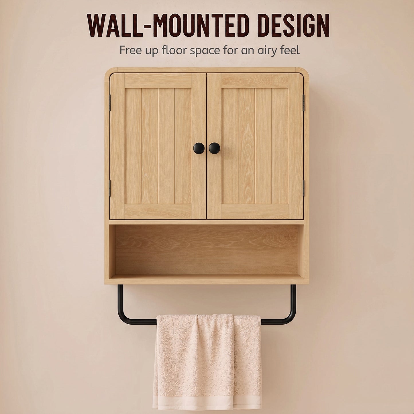 Bathroom Cabinet with 2 Doors and Adjustable Shelf, Oak