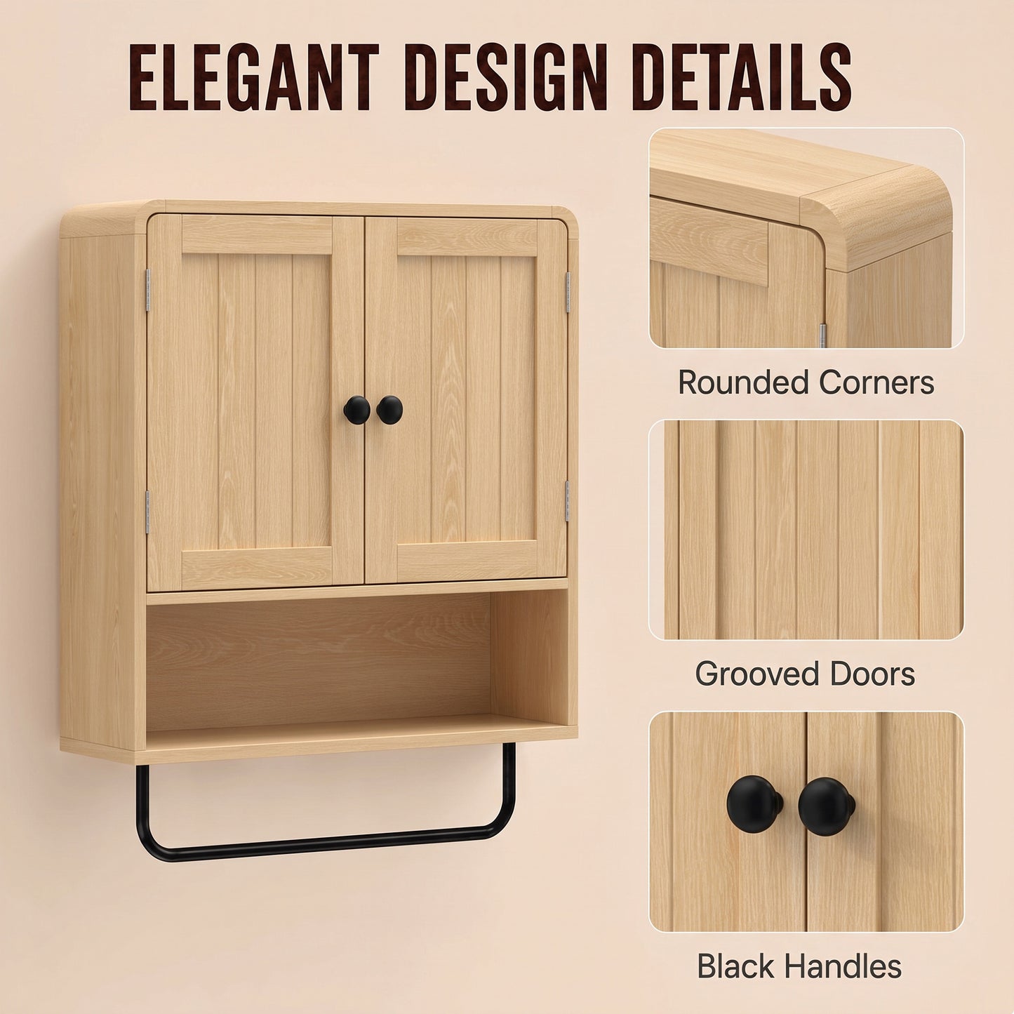 Bathroom Cabinet with 2 Doors and Adjustable Shelf, Oak