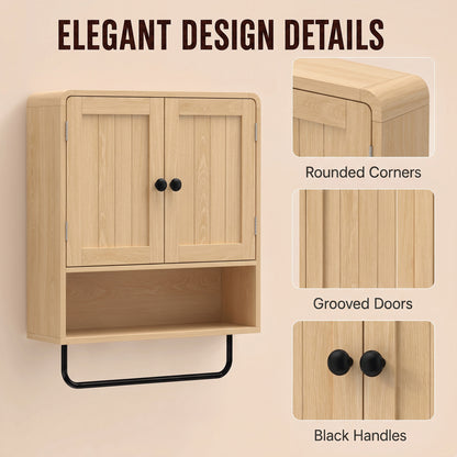 Bathroom Cabinet with 2 Doors and Adjustable Shelf, Oak