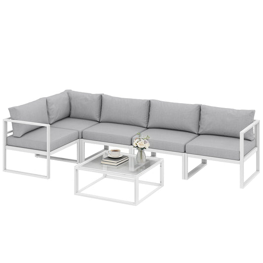 6 Seater Aluminium Garden Furniture Set with Table, Cushions, Grey
