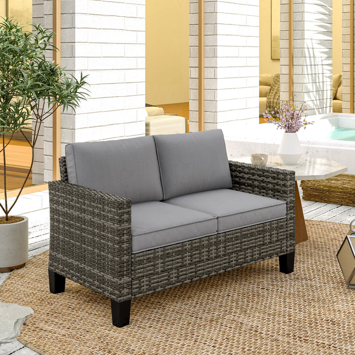 Rattan Sofa with Cushions, 2 Seater Garden Furniture, Dark Grey