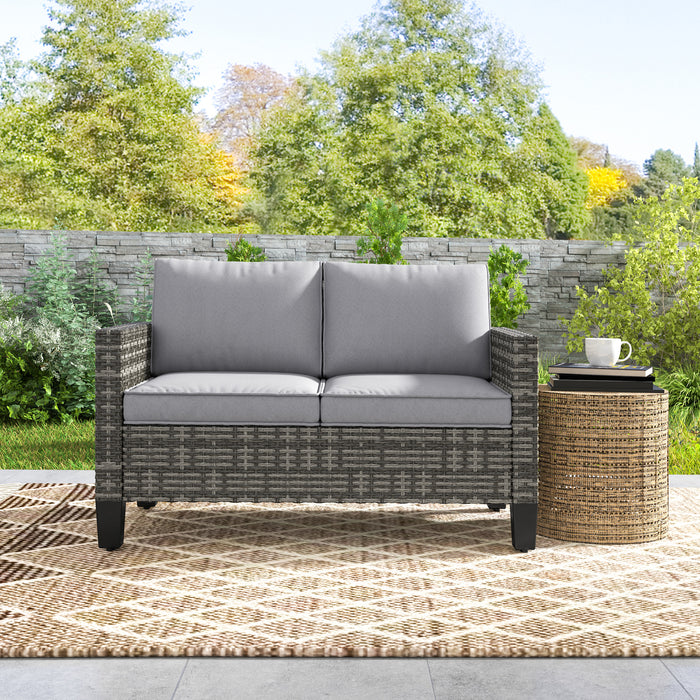 Rattan Sofa with Cushions, 2 Seater Garden Furniture, Dark Grey