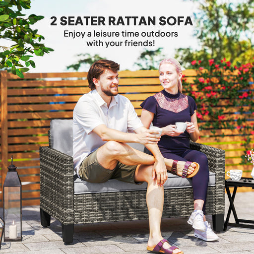 Rattan Sofa with Cushions, 2 Seater Garden Furniture, Dark Grey